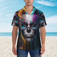 thumbnail image 2 of Pofeuu Modern Abstract Colorful Skull Print Hawaiian Shirt for Men Sleeves Casual Button Down Summer Beach Dress Shirts T-Shirts,Large, 2 of 7