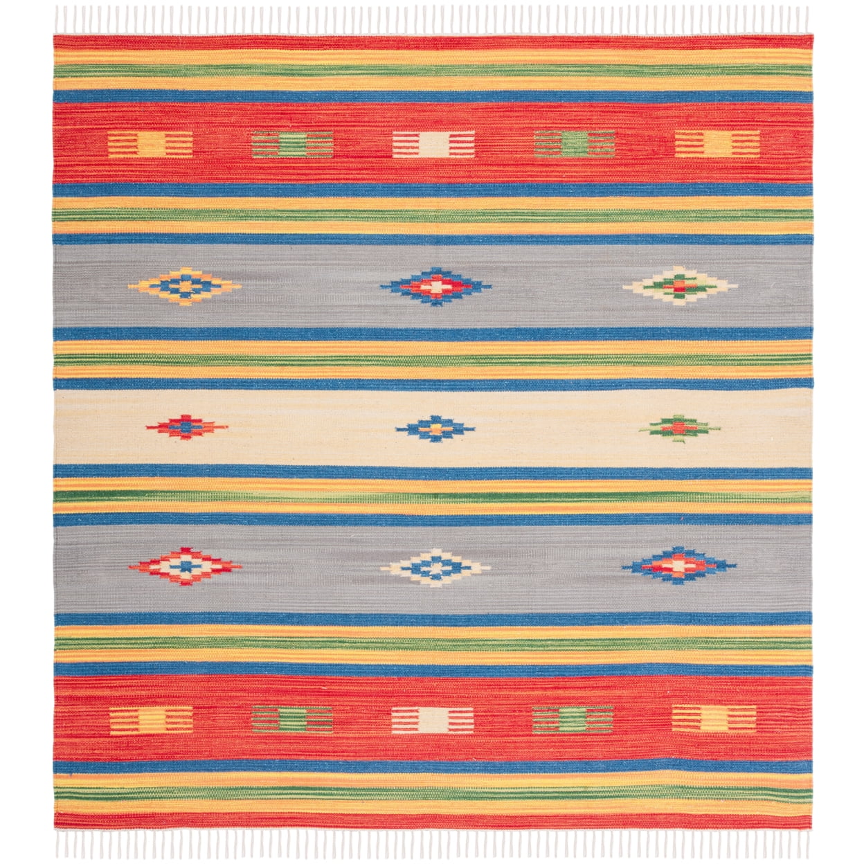 SAFAVIEH Montauk Genette Southwestern Cotton Area Rug, Blue/Red, 6' x 6' Round