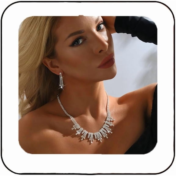 Silver Crystal Wedding Jewelry Set Bridal Rhinestone Necklace Earrings Set Bridesmaids Jewelry Accessories for Women and Brides