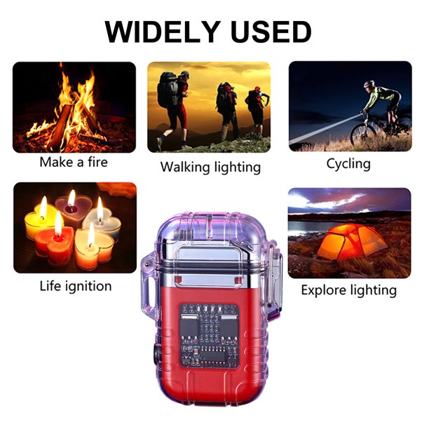 Luz Portátil Mini linterna USB 3 modos de iluminación Luces de bolsillo de encendedor de doble arco (rojo)