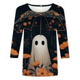thumbnail image 5 of Yeaiivve Womens Halloween 3/4 Sleeve T Shirts Cute Ghost Floral Printed Crewneck Blouse Loose Fit Casual Tunic Tops Elegant Party Tshirts 3XL, 5 of 5