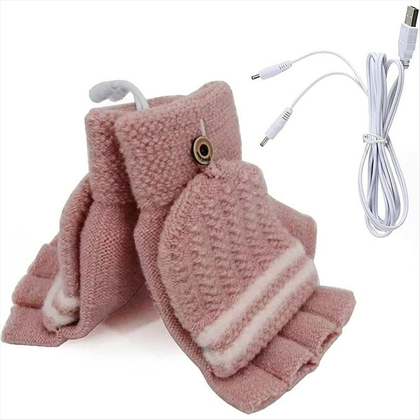 Guantes con CalefaccióN USB para Hombres y Mujeres, Guantes Sin Dedos con CalefaccióN Reversibles de Invierno para Escribir y Usar en Exteriores (Rosa)