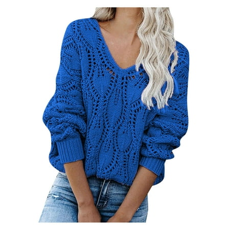 

KI-8jcuD Women Solid Color Hollow Sweater Casual V-Neck Knitted Long Sleeve Pullover Sweater Tunic Alloying Knitted Cardigan Sweater Winter Maternity Clothes Women s Winter Long Coats Long Sweater
