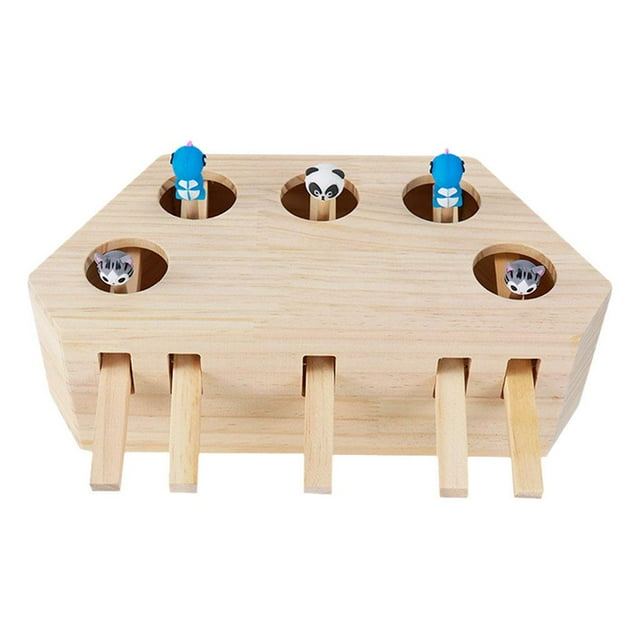 Caja interactiva de madera Zulema juguete para gatos con agujero de ratón 3/5 agujeros