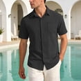 thumbnail image 2 of Men's Solid Color Short Sleeve Lapel Button Cardigan Shirt Top Casual Daily Business Casual Loose Fit Lightweight Breathable Modern Fashion Essential | AESTIVO,Black L, 2 of 9