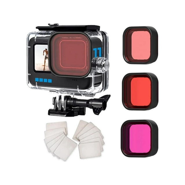 Waterproof Housing for GoPro Hero 12 Black / Hero 11 Black / Hero 10 Black / Hero 9 Black, Protective 60m Underwater Dive Case Shell with 3 Pack Filters and 12 PCS Anti- Fog Inserts