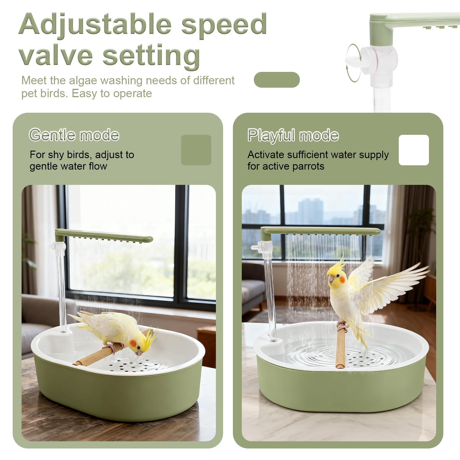 Automatic Parakeet Bird Bath with Pump Adjustable Water Flow Speed Control Valve 5W Quiet Shower Fountain for Small Birds Cockatiel Lovebird Budgie