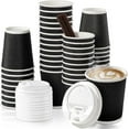 TRAHOO100 Pack 8 oz Black Disposable Coffee Cups with Lids & Stirrers