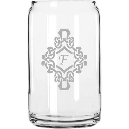 

F Decorated Monogram Etched 16oz Libbey Can Glass