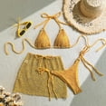 thumbnail image 6 of GEWSEY Women's 3 Piece Swimsuits Halter Triangle Crochet Bikini Sets with Cover Up Skirt (Gold, M), 6 of 9