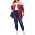 thumbnail image 2 of Agnes Orinda Women's Plus Size Open Front Cardigan Striped Color Block Side Split Long Sleeve Knit Sweaters Casual Outwear Coat 2X Red Pink, 2 of 5