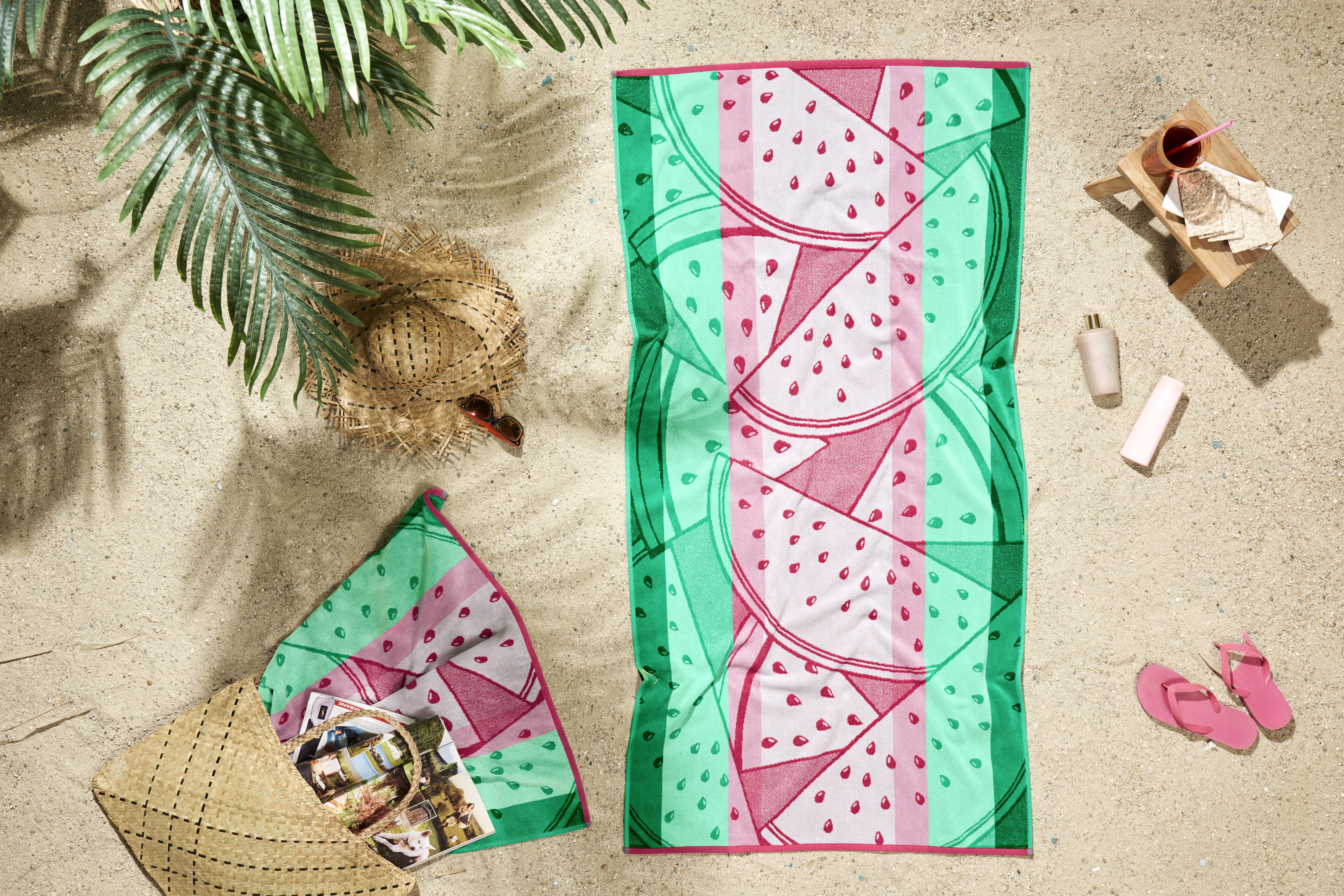 Ozdilek 34x64 Beach Towel - 100% Turkish Cotton, Luxury Soft Velour, Quick Dry, Absorbent, Fade-Resistant, Oversized Pool & Spa Towel, Watermelon Design, Eco-Friendly (Watermelon Delight)