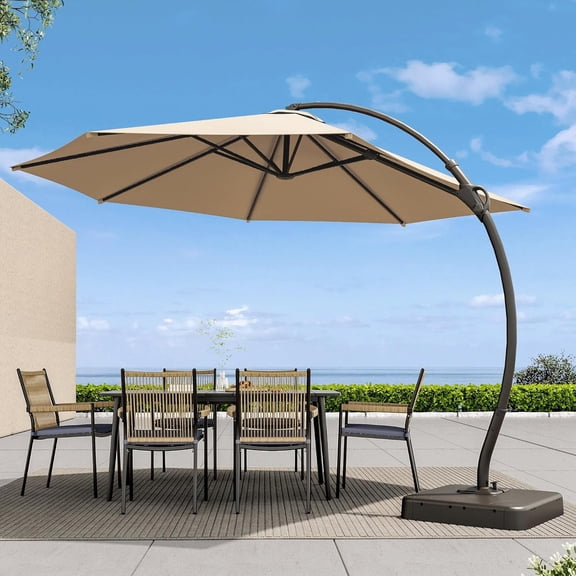 NIAIZEK 11FT Multicolor Curved Offset Cantilever Patio Umbrella, with Heavy Base and 360° Rotation