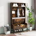 thumbnail image 5 of Costway 69" Tall Hall Tree with Seat Cushion Open Compartments Hooks Lift-top Storage Rustic Brown, 5 of 10