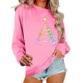 thumbnail image 3 of Feancey Women's Xmas Sweatshirts Holiday Novelty Christmas Tree Graphic Sweatshirt Fleece Lined Long Sleeve Shirt Loose Fit Crewneck Pullover Tops Pink M, 3 of 7
