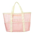 thumbnail image 2 of GUOOL Mesh Bag Beach Gym Study Stylish Picnic Vacation Essentials Striped Tote Bag Beige Pink, 2 of 9