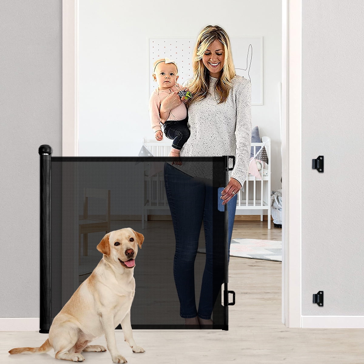 Retractable Mesh Baby Gate, Safety Gates for Stairs Doorway, 33''Tall