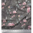 thumbnail image 1 of Soimoi Gray Cotton Poplin Fabric Blossom & Peony Floral Print Fabric by Yard 58 Inch Wide, 1 of 3