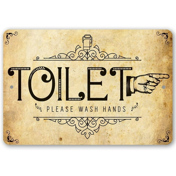 Metal Sign - Toilet Directional (Right) Sign - Durable Metal Sign - Use Indoor/Outdoor - Classic Style Establishment or Restaurant Washroom Sign and Decor (12" x 18")