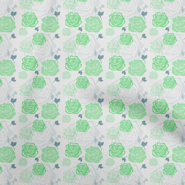 oneOone Tissu Polyester Spandex Vert Floral Projets de Couture Tissu Imprimé au Mètre 56 Pouces de Large