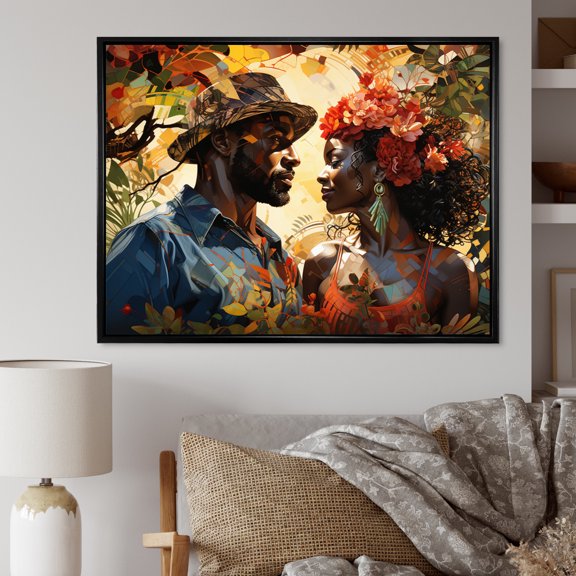 Designart "Resilient Couple in Africa I" African American Floater Framed Wall Decor
