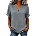 thumbnail image 2 of Women's V-Neck Top Baeitkot Women's Solid Color Casual V-Neck Short Sleeve Top Gray M, 2 of 7