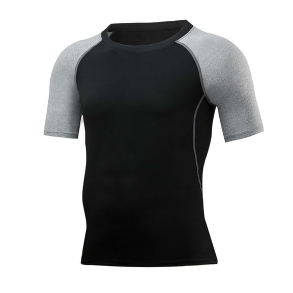 Rloper-Lop Men's Compression Shirts Workout Sports Short Sleeve Running Tops Quick Dry Tight T-Shirts Moisture Wicking Gym Undershirts Gray 3XL