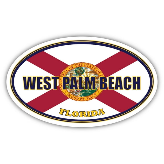 West Palm Beach City Florida State Flag | FL Flag Palm Beach County Oval State Colors Bumper Sticker Car Decal 3x5 inches