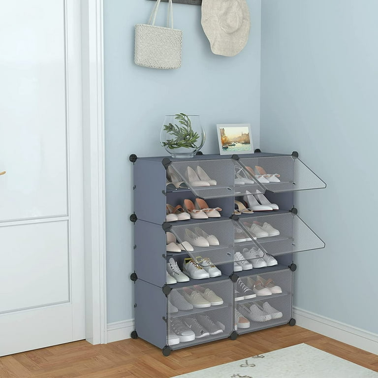 HOMIDEC Shoe Rack, 4 Tier Shoe Storage Cabinet 16 Pair Plastic Shoe Shelves  Organizer for Closet Hallway Bedroom Entryway