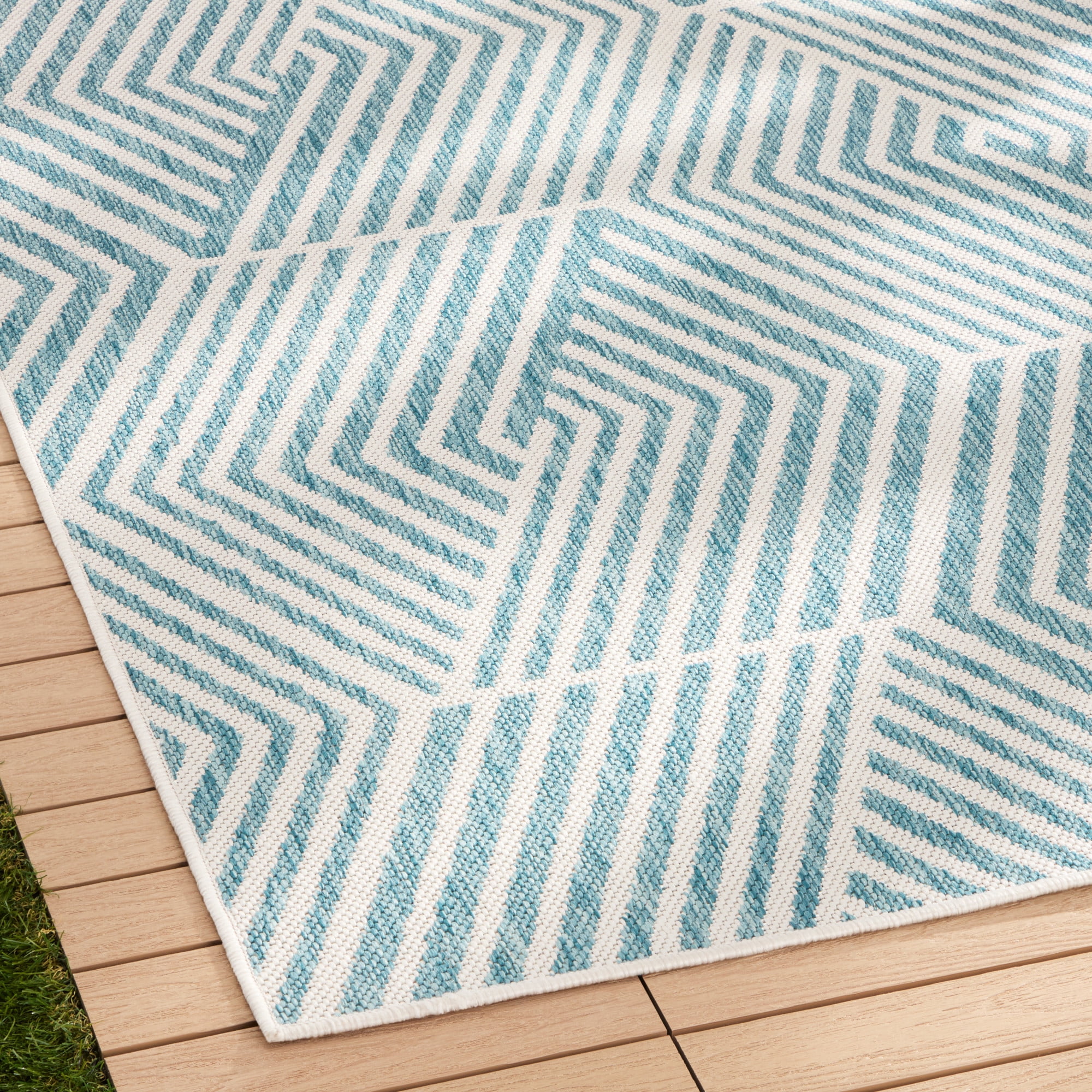 NICOLE MILLER NEW YORK Patio Country Ombre Geo Indoor Outdoor Area Rug, UV Fade Resistant, Low Pile, Blue/Cream, 6'6"x9'2"