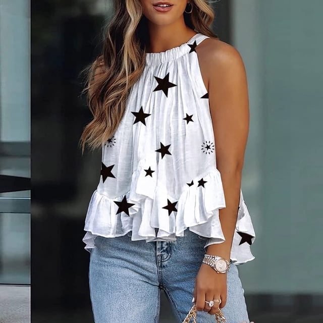 Mode Femmes Imprimé Licol O-Cou Débardeur Décontracté Tee Tops Blouse