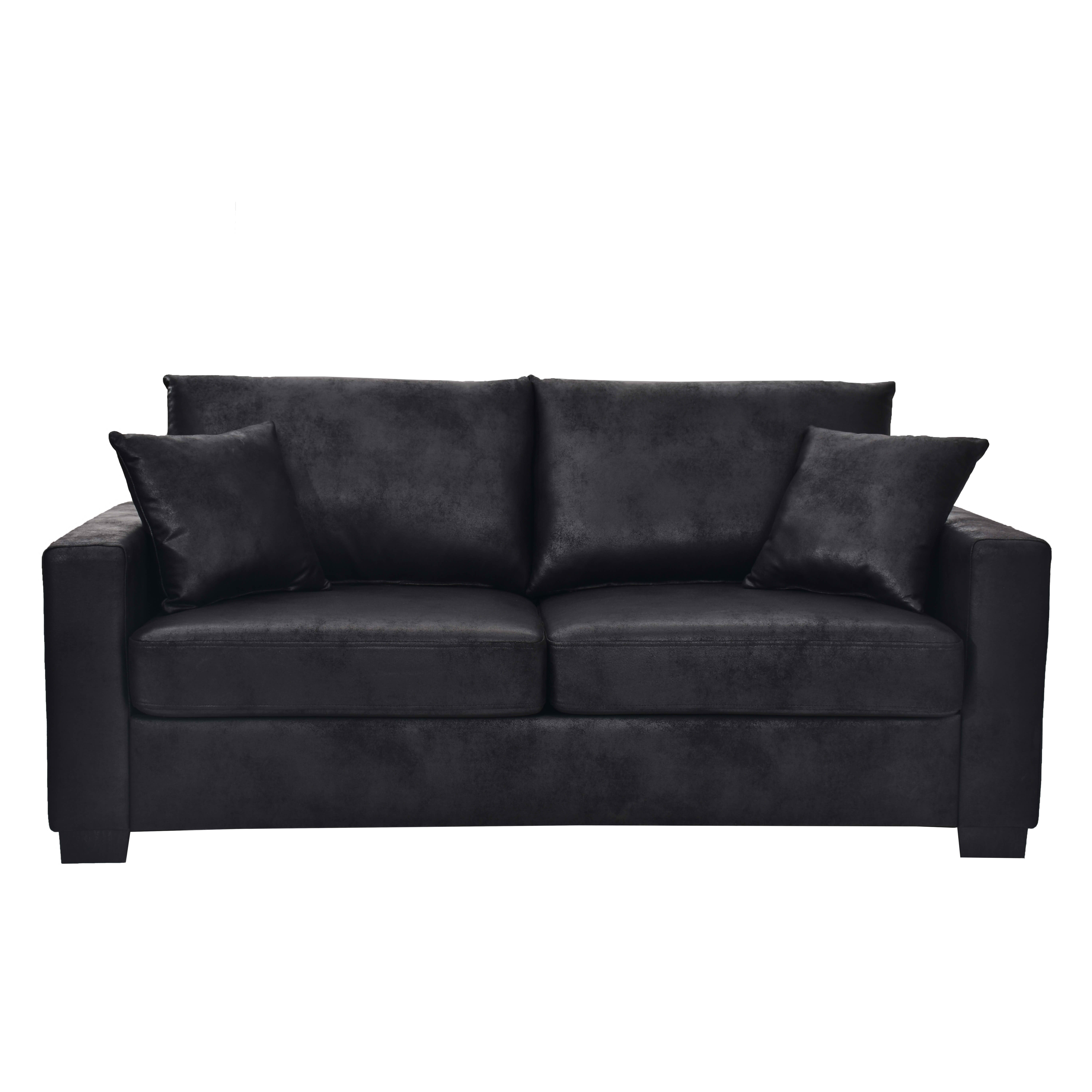 MAYEERTY 69 Inch 2‑Seater Upholstered Sofa, Textured Fabric Couch with 2 Throw Pillows and Plastic Legs for Apartment, Living Room, Home Office