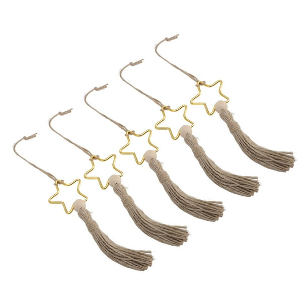 Adorno Colgante Con Borla De Estrella, Colocación Versátil, Borla De Cuerda De Yute, Elegantes Cuentas De Madera, 5 Piezas Para Dormitorio