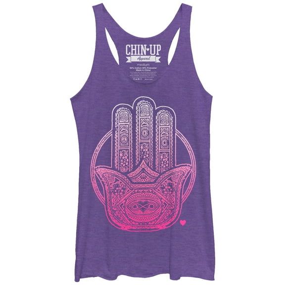 Women's CHIN UP Henna Hamsa  Racerback Tank Top Purple Heather Small