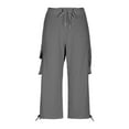 thumbnail image 6 of QATAINLAV Cargo Capris for Women Drawstring High Waisted Quick Dry Hiking Cropped Trousers with Pockets Summer Travel Capri Pants Dark Gray L, 6 of 8