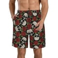 thumbnail image 2 of Uemuo Red Rose Skull Pattern Men's Swim Trunks Hawaiian Beach Bathing Suit Swimsuits Beach Quick-Dry Shorts with Pockets-Medium, 2 of 9