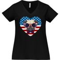 thumbnail image 3 of Inktastic Pug Dog Patriotic US Flag Heart Women's Plus Size V-Neck T-Shirt, 3 of 5