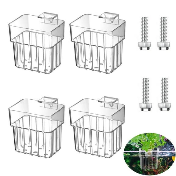 4 Pcs Top Hanging Fish Tank Plant Pot Aquarium Plant Holders Clear Aquatic Planter Cups with Hole Aquarium Plant Holder for Fish Tank Aquaponic Plant Cultivation and Aquascape Decorations