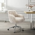 thumbnail image 2 of Fiona White Faux faux Barrel Office Chair Chrome Base Adjustable Height Rolling Casters, 2 of 11