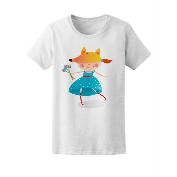 Cute Girl Playing With Fox Mask Tee Women's -Image by Shutterstock