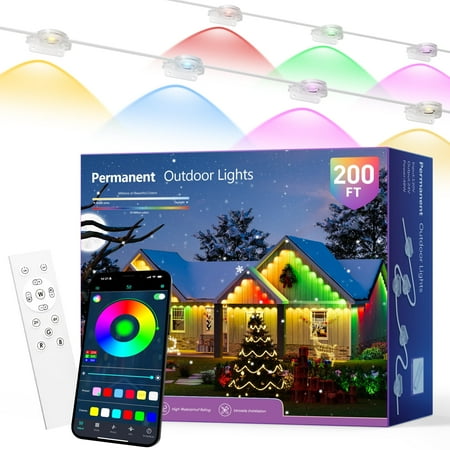 400ft Permanent Outdoor Lights, Smart RGB LED Lights for House & Outdoor Decor, App & Remote Control, DIY Scene Mode, Weatherproof for Christmas, Holiday, Party, Halloween Decorations, 100ft/200ft