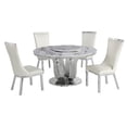 thumbnail image 1 of Ensemble de Salle à Manger 5pc en Marbre Blanc Rond avec Acier Inoxydable Argenté et 4 Chaises, 1 of 4