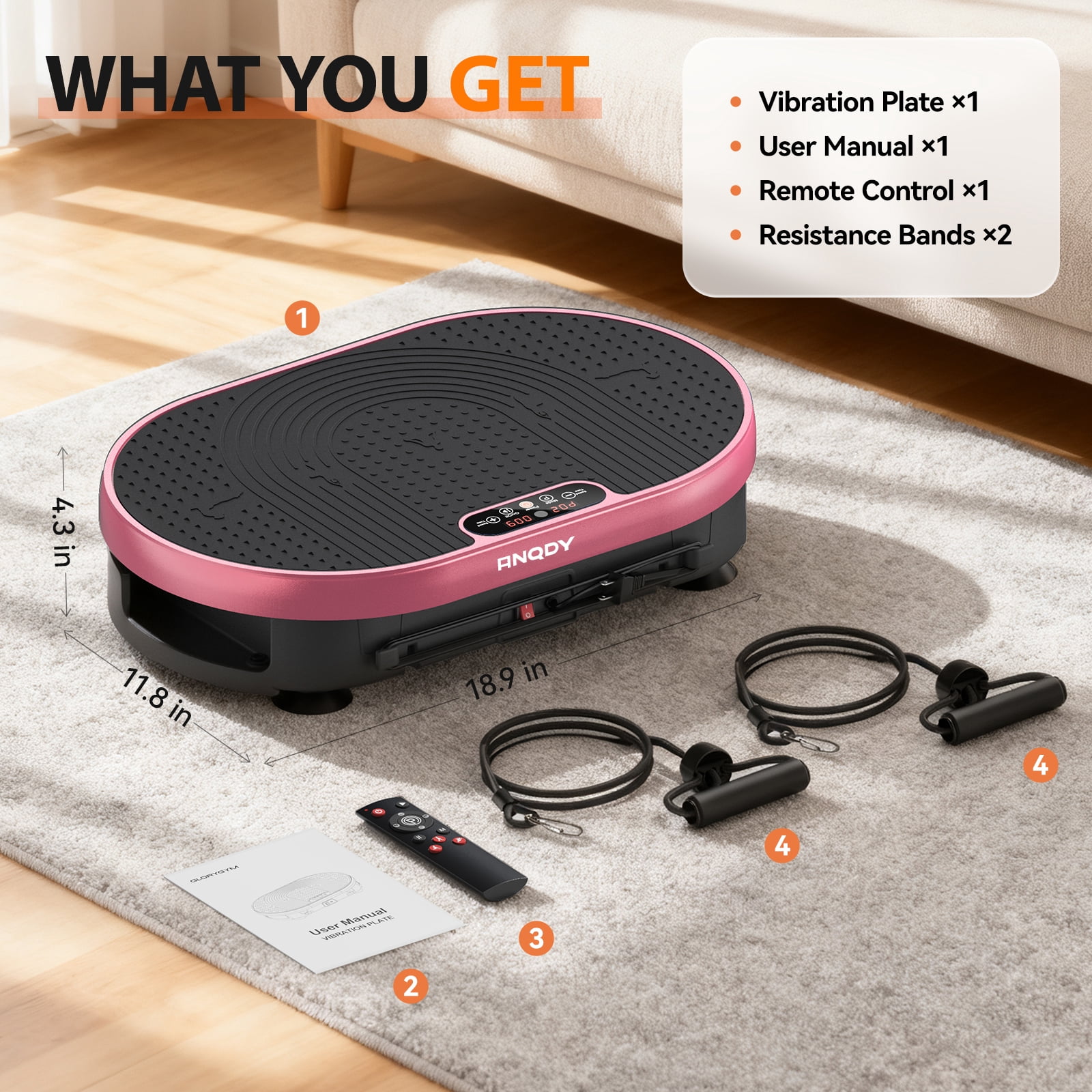 Anqdy Vibration Plate Exercise Machine Whole Body Shake with Remote Control Pink 1-Count
