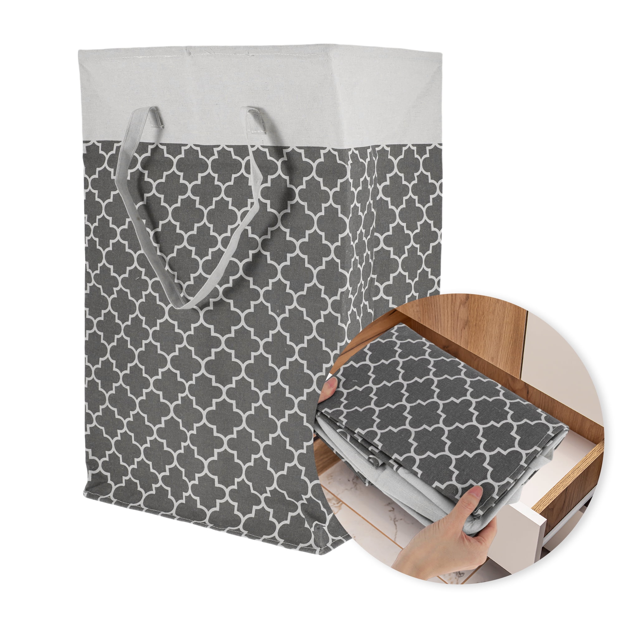 Unique Bargains Laundry Basket, Foldable Laundry Hamper with Handles Dark Gray