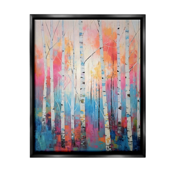 Stupell Industries Modern Hue Birch Forest Landscape Painting Black Floater Framed Canvas Art Print Wall Art, 17 x 21