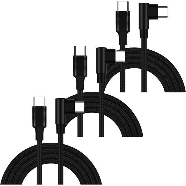 Cable USB-C 60W Speed Black 3LI 3Pzas 3m USB-C Recto a 90° Negro Rápida 60W 3A.