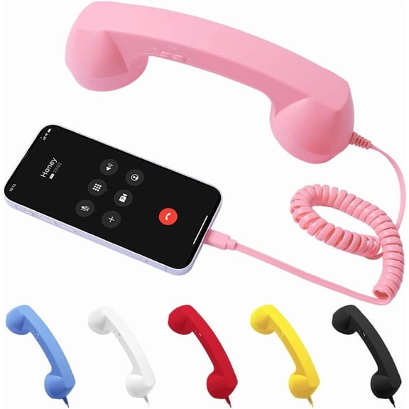 2026 New Retro Phone Handset, Vintage Retro Telephone Wired Handsets Style Landline Handle Receiver for Cell Mobile Video Conferences, Calls, Meetings (Red,Type-C)