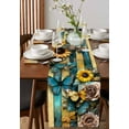 thumbnail image 4 of Butterfly Flower Table Runner Cotton Linen 36 Inch Holiday Dresser Scarves,Yellow Teal Vertical Striped Vintage Tablerunner for Kitchen Coffee Dining Bedroom Living Room Dinner Scarf Décor 13''x36'', 4 of 9