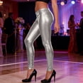 thumbnail image 6 of YueHuiYing Women's Fashion Shiny Metallic Stretch Faux Leather Leggings Bright Color Mid-Rise Cropped Pants, 6 of 6