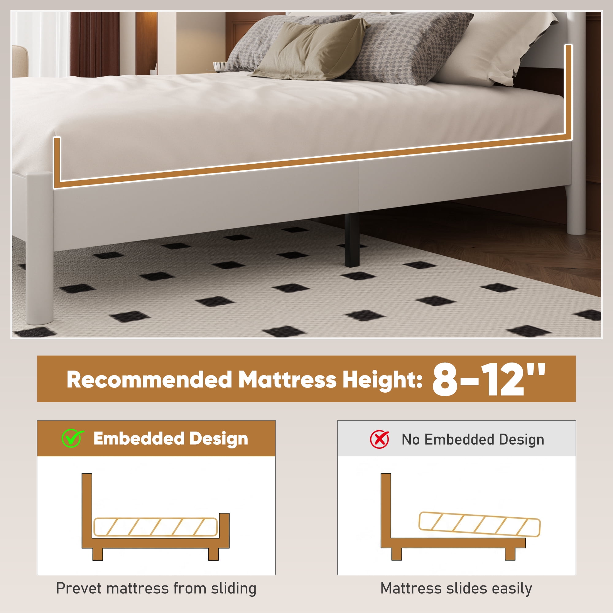 Frostbloom Full Size Solid Wood Platform Bed Frame, with 7.3'' Under-bed Storage, White